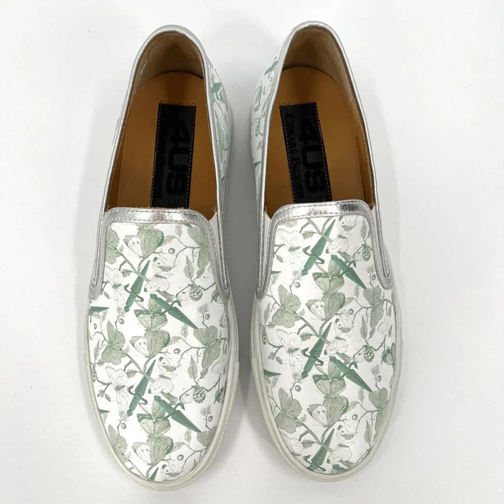 CESARE PACIOTTI 4US Shoes Women 36 White Green Butterfly Printed Slip On Sneaker - Picture 6 of 11